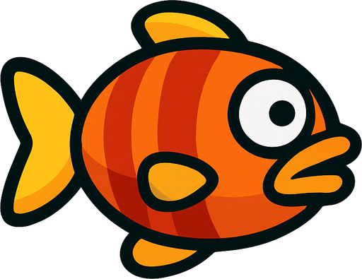 Floppy Fish.
Single Game Texture.  In-Game asset.  Blank background.  High contrast.  No shadows. 2d