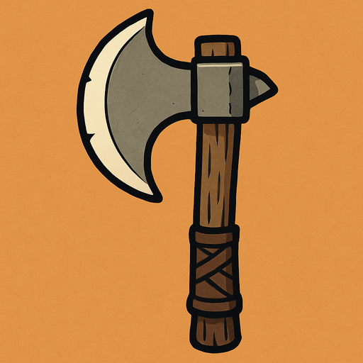 Has un hacha medieval que su lado afilado este de frente estilo cartoon.
In-Game asset.  2d.  High contrast.  No shadows