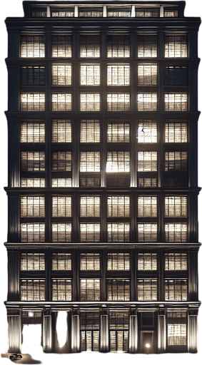 Photorealistic office house at New york night from front view.