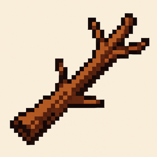 Quiero un palo o rama de color cafe, en estilo 32 bits.
In-Game asset.  2d.  High contrast.  No shadows