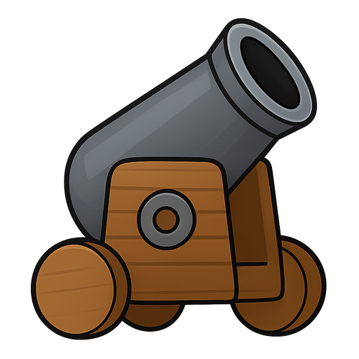 cañon mirando hacia arriba [copia el dibujo menos lo mal dibujado]. No background. Transparent background. Blank background. No shadows. 2d. In-Game asset. flat