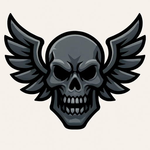 winged evil gray skull.
In-Game asset.  2d.  High contrast.  No shadows