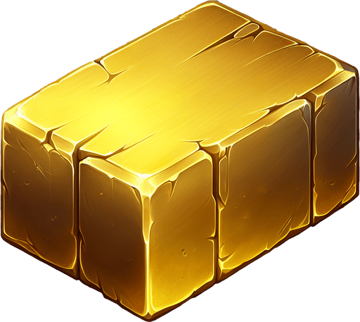 a shiny gold brick..
Single Game Texture. In-Game asset. 2d. Blank background. High contrast. No shadows.