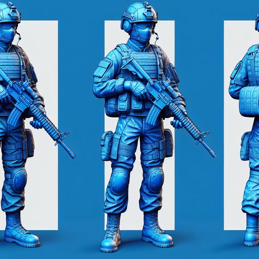 a blue toy soldier Single Game Texture. In-Game asset. 2d. Blank background. High contrast. No shadows.