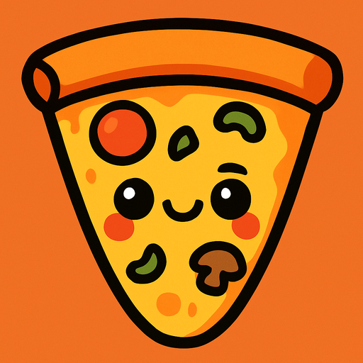 Cute pizza.
In-Game asset.  2d.  High contrast.  No shadows. Art