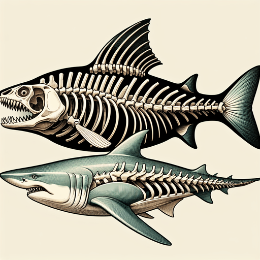 Very basic skeleton of a fish with a fin and shark head.