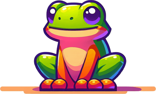 Single cartoon frog sitting.
Game Texture. In-Game asset. 2d. Blank background. High contrast. No shadows.