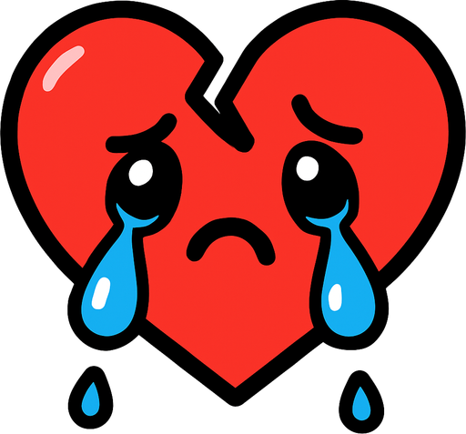 Un corazón roto triste 
cute.
In-Game asset.  2d.  High contrast.  No shadows