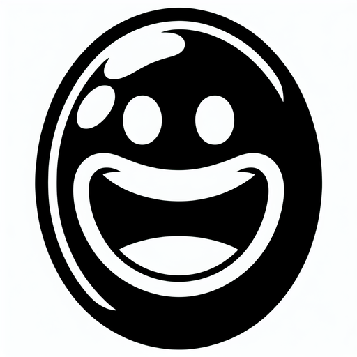 a black oval with a laughing smiley.