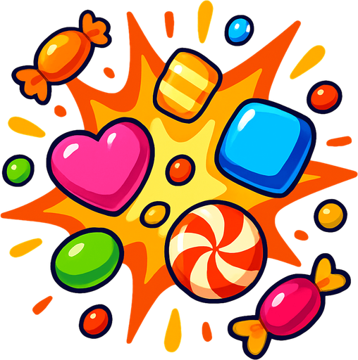 candy explosion.
In-Game asset.  2d.  High contrast.  No shadows