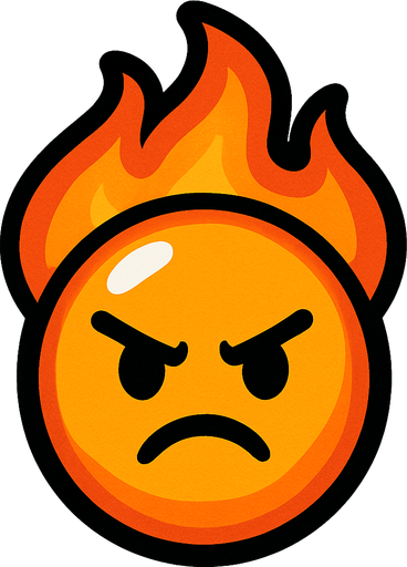 Fire ball emoji, Bubble shooter game. Thin black outline..
Single Game Texture. In-Game asset. 2d. Blank background. High contrast. No shadows.