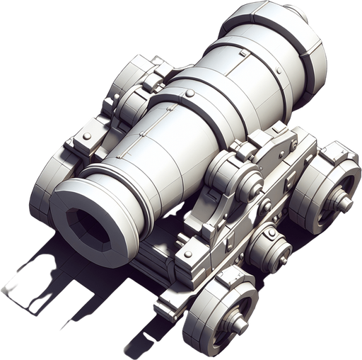 Top down view of a cannon.
Single Game Texture. In-Game asset. 2d. Blank background. High contrast. No shadows.