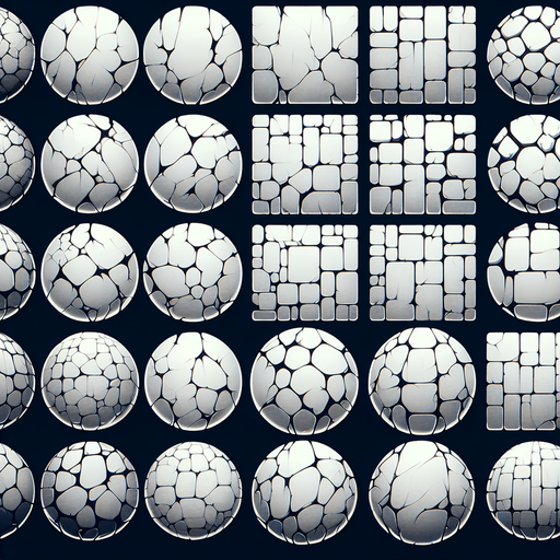 A sprite sheet of different crack patterns. Just the crack..
Single Game Texture. In-Game asset. 2d. Blank background. High contrast. No shadows.