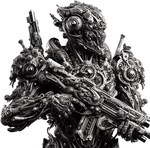 An alien with high tec weaponry and armory.
Single Game Texture.  In-Game asset.  2d.  Blank background.  High contrast