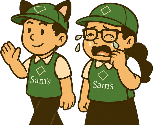 Usa a los dos personajes que se estan aleajndose de sams, y haz que la niña este llorando mientras despiden al otro de orejitas.