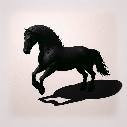 Black horse.
Single Game Texture.  In-Game asset.  2d.  Blank background.  High contrast.  No shadows