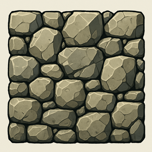 Muralla hecha de piedras y rocas realista en 2D.
In-Game asset.  2d.  High contrast.  No shadows