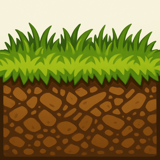 grassy ground, complete, texture, 2D, side view.
In-Game asset.  2d.  High contrast.  No shadows