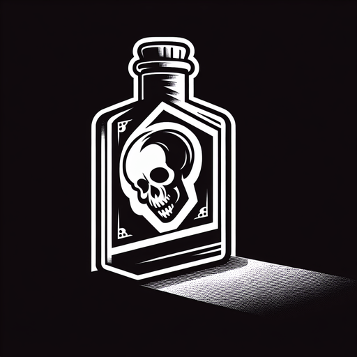 A bottle of poison.
Single Game Texture. In-Game asset. 2d. Blank background. High contrast. No shadows.