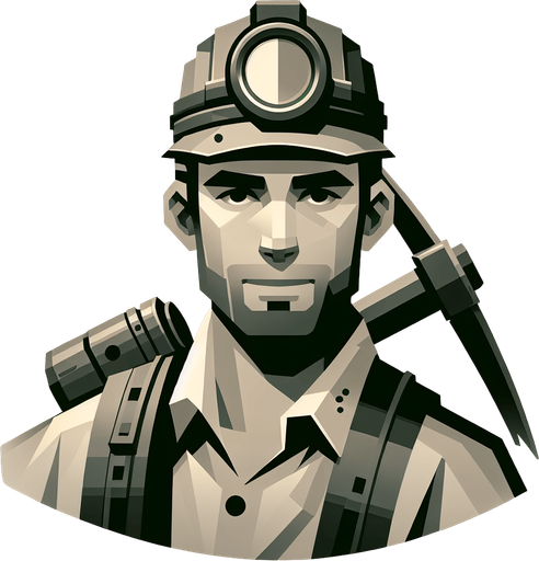 miner.
Single Game Texture. In-Game asset. 2d. Blank background. High contrast. No shadows.
