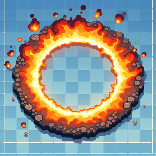 A ring of nuclear fire seen from overhead.
Single Game Texture. In-Game asset. 2d. Blank background. High contrast. No shadows.