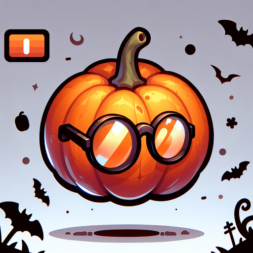 an orange halloween pumpkin with glasses
Single Game Texture. In-Game asset. 2d. Blank background. High contrast. No shadows.