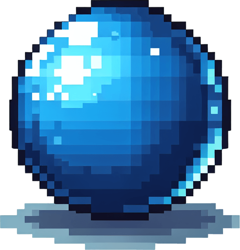 a blue shiny ball. pixel art style. no shadows..
Single Game Texture. In-Game asset. 2d. Blank background. High contrast. No shadows.