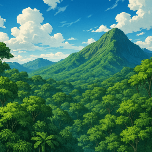 panorame wied gambar hutan tropis pegunungan dan langit biru cerah gaya anime vinland saga