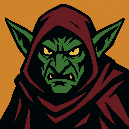 a mysterious and angry goblin.
In-Game asset.  2d.  High contrast.  No shadows