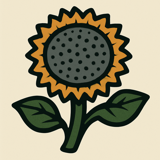 Sunflower, but no petals and gray pollen holder.
In-Game asset.  2d.  High contrast.  No shadows