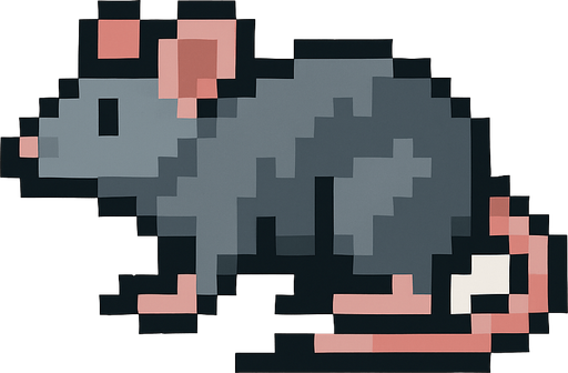 Make a pixilated rat facing left.
In-Game asset.  2d.  High contrast.  No shadows
