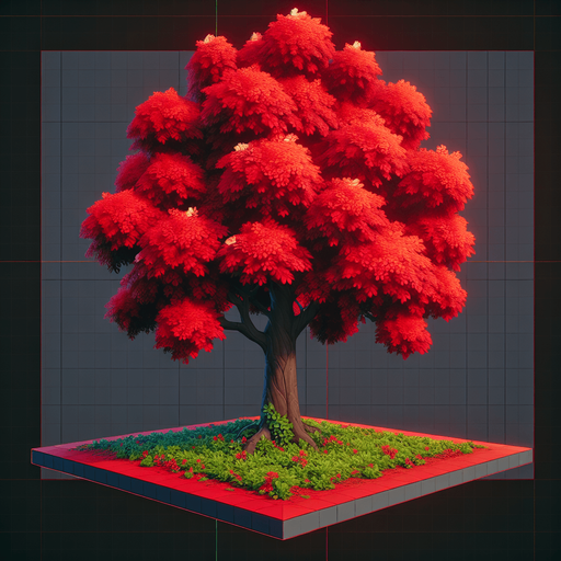 Red tree.
Single Game Texture.  In-Game asset.  2d.  Blank background.  High contrast.  No shadows