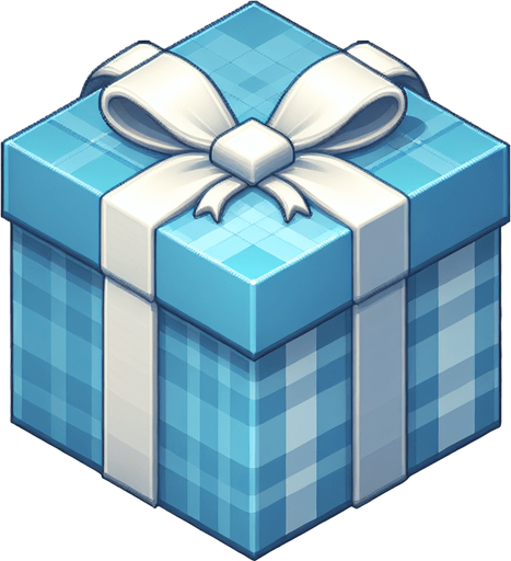 A big light blue decorated christmas gift, isometric view Single Game Texture. In-Game asset. 2d. Blank background. High contrast. No shadows.
