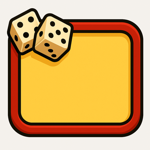 Casino tarzında yatay dikdörtgen (köşeleri yumuşatılmış, edge). İçi sarı, dışında kırmızı şerit var. Sol üst köşesinde bir çift zar var. Yazısız..
In-Game asset.  2d.  High contrast.  No shadows. Casino