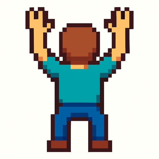 2D bir yere tirmanamak isteyen elleri ve kollari acik pixelart bir insan.
In-Game asset.  2d.  High contrast.  No shadows