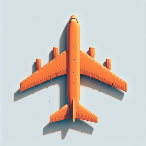 A cargo plane from top view (2d) of orange colour.
Single Game Texture. In-Game asset. 2d. Blank background. High contrast. No shadows.
