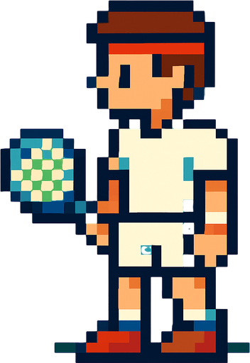 pixelart tennis player looking to the left.
In-Game asset.  2d.  High contrast.  No shadows