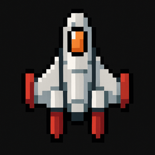 Top down 2d pixilated spaceship.
In-Game asset.  2d.  High contrast.  No shadows