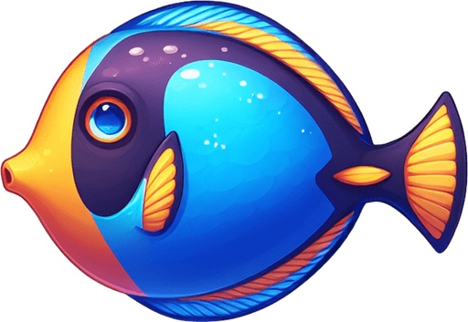 a tang fish.
Single Game Texture. In-Game asset. 2d. Blank background. High contrast. No shadows.