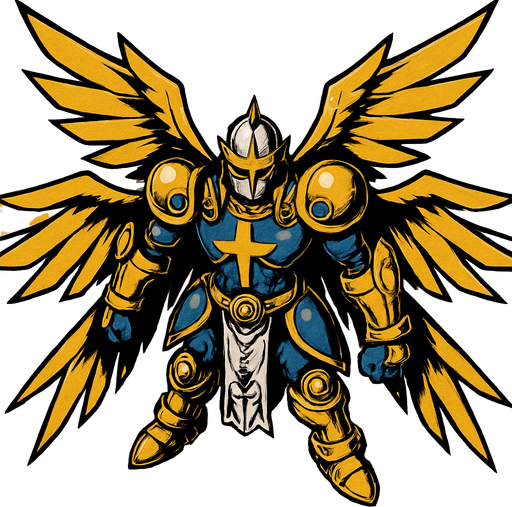 Seraphimon, visto desde arriba, calidad y detalles altamente épicos, Digimon.
In-Game asset.  2d.  High contrast.  No shadows