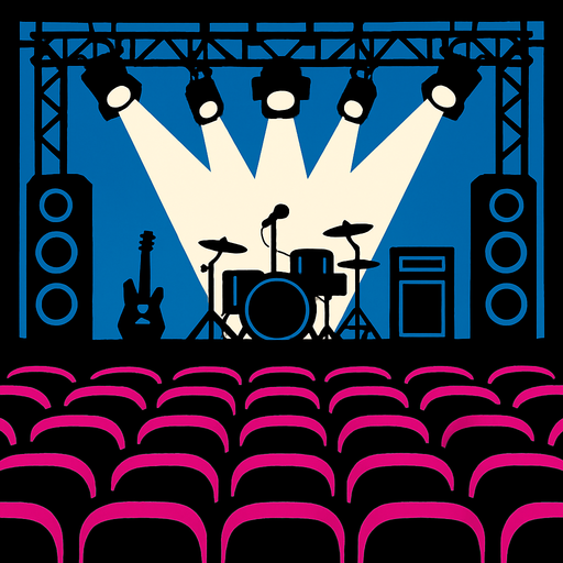 oyun background olacak.tam ekran olsun.bir konser sahnesine bakan koltuk bakış açısında olsun.
In-Game asset.  2d.  High contrast.  No shadows