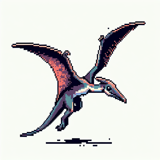 pixel art pterodactyl flying.
Single Game Texture. In-Game asset. 2d. Blank background. High contrast. No shadows.