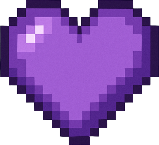 pixel-art purple heart.
In-Game asset.  2d.  High contrast.  No shadows