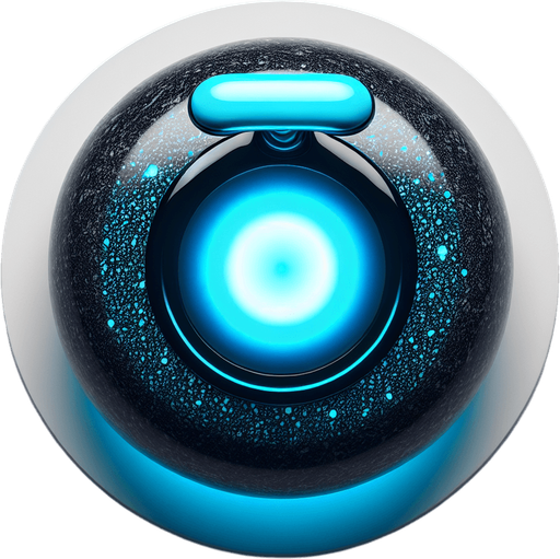 Black curlingstone with neonblue top, top view.