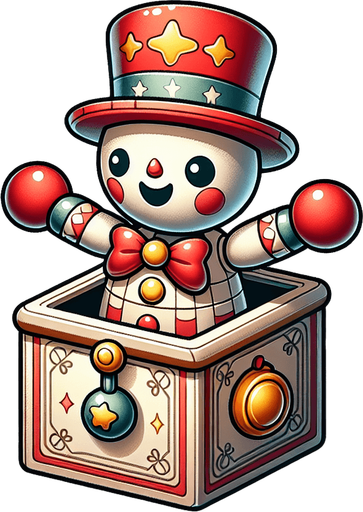 a cute christmas jack in the box. plastic style. Single Game Texture. In-Game asset. 2d. Blank background. High contrast. No shadows.