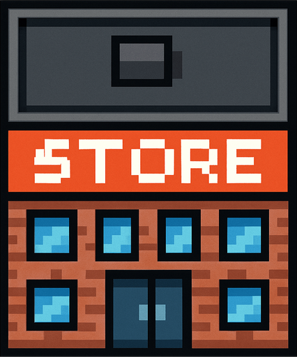 Commercial building 2d pixilated topdown.
In-Game asset.  2d.  High contrast.  No shadows
