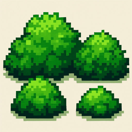 Generame arbustos pixelar.
In-Game asset.  2d.  High contrast.  No shadows