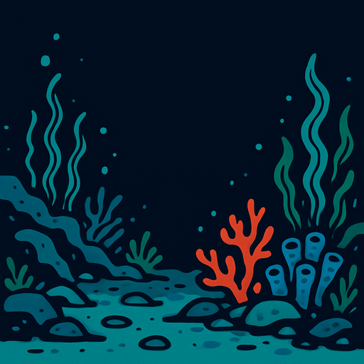 image of the bottom of the ocean, dark background.
In-Game asset.  2d.  High contrast.  No shadows