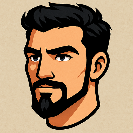 handsome, black hair, goat beard man head.
In-Game asset.  2d.  High contrast.  No shadows