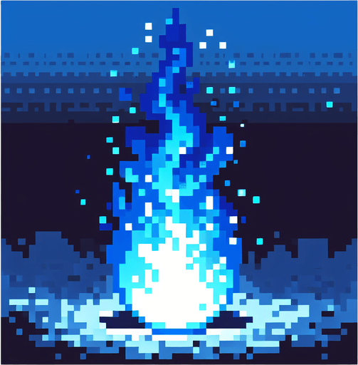 pixel art tall blue fireball.
Single Game Texture. In-Game asset. 2d. Blank background. High contrast. No shadows.